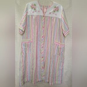 Vintage Nightgown Pastel Rainbow Aquatic Fish Floral Embroidered Size 2X